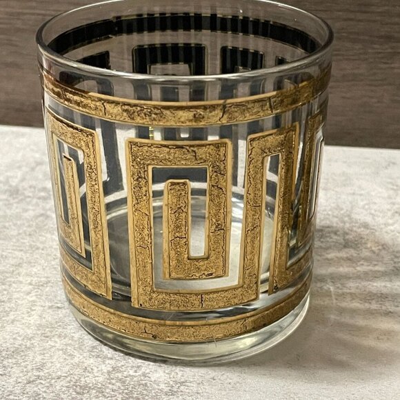 Vintage Culver 22K Gold Greek Key Barware Double Old Fashioned Glasses Set of 3 - Picture 5 of 7